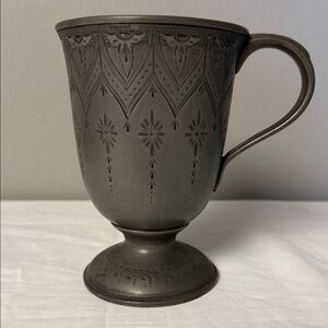Vintage Etched Pewter Footed Tankard Mug 5.75in Floral Motif